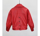 Chaqueta de cuero suelta de estilo retro de primavera y otoño de 2024, chaqueta de moda con solapa de calle corta para mujer S negro