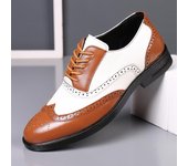 Zapatos formales de negocios para hombre, zapatos casuales de cuero, zapatos de cuero tallado brogue, versión coreana, zapatos de hombre de talla grande a la moda que combinan con todo 38 azul