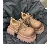 Zapatos de plataforma de cuero para mujer, zapatillas planas de moda para mujer, tendencia de otoño 2024, nuevos mocasines, zapatos cómodos para caminar con cordones para mujer 35 marrón