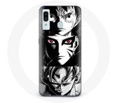 Coque pour Samsung Galaxy A20 Sangoku Naruto Luffy one piece Dragon Ball Z fond noir et blanc anime manga - Maniacase