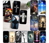 Funda ED27 con cruz de Jesús para iPhone 6, 6s, 7, 8, 11, 12, 13, 14, 15, XS Pro Max, XR, X SE, Samsung S20, S21, S22, S23, S24 FE, Ultra Plus Lite, S21S, A55 Samsung S22 Plus ébano