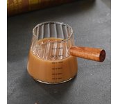 Taza medidora de vidrio con mango de madera de 180 ml para espresso, taza de extracción de café con escala, jarra de leche resistente a altas temperaturas, taza medidora 180ml negro