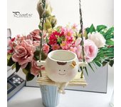 Macetero con cara oscilante, maceta con forma de muñeca, maceteros colgantes de resina para interiores y exteriores, decoración del jardín, macetas de hierbas suculentas beige claro