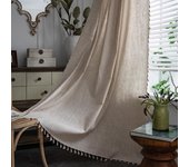 Cortinas de lino semiopacas con bolsillo para varilla, estilo bohemio, estilo granja, para dormitorio, sala de estar, 1 panel, con borlas bohemias W:150*L:60cm