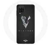 Coque pour Samsung Galaxy A42 5G Vikings Série Saison 6 logo V Epée Gris Fond Noir