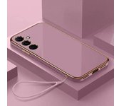 Para Samsung M52 5G funda Galaxy M14 lujo cuadrado chapado SM-M526B SM-M146B funda de teléfono a prueba de golpes suave TPU funda trasera de silicona Galaxy M52 5G&Case & Strap blanco como la nieve