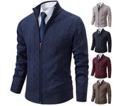 Chaqueta gruesa para hombre, otoño e invierno, tendencia cálida, cuello alto, cárdigan de punto, abrigo XXXL gris