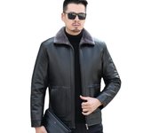 Chaqueta de cuero Extra grande para hombre, abrigo de una pieza de piel Haining, chaqueta de piel de oveja con solapa, invierno M negro