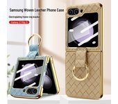 Funda de piel sintética con anillo galvanizado y protector de pantalla de vidrio templado para Samsung Z Flip 6/5/4 Z Flip6 new model verde