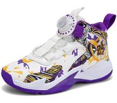 TUINANLE Zapatos deportivos para niños, zapatillas de plataforma con hebilla giratoria de Graffiti, zapatos de baloncesto antideslizantes para adolescentes para niños 31 púrpura/blanco
