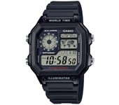 Casio Reloj cuadrado AE-1200WH-1AJH para hombre [Colección CASIO AE-1200 con correa de goma], resina negra, digital