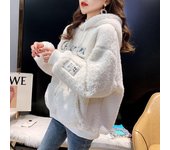 Sudadera con cremallera para mujer, otoño e invierno, acolchada y gruesa, suéter holgado con capucha, chaqueta con hombros caídos, blusas de cordero S color rosa
