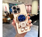 Funda de teléfono con soporte de astronauta y estrellas de lujo para iPhone 11, 12, 13, 14, 15 Pro Max, X, XR, XS, parachoques suave chapado en SE 7, 8 Plus, funda con soporte For iPhone 11 Pro
