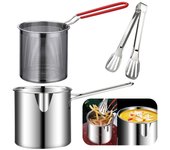 Olla para freír de acero inoxidable con colador, sartén para tempura, olla multiusos para freír papas fritas y pollo