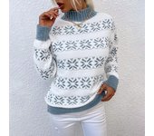 Top de punto de otoño e invierno para mujer, medio cuello alto, patrón navideño, suéter con copo de nieve, Top para mujer S color rosa