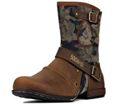 Botas vaqueras de moda para hombre, botas de cuero cálidas estilo vintage para motocicleta, botas de montar estilo retro de metal con cremallera, zapatos para hombre, moda de invierno 39