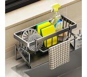 1 estante de cocina, escurridor de trapos, especiero doméstico sin perforaciones, grifo de fregadero, estante de pared, almacenamiento de esponjas negro
