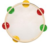 8 pulgadas de madera pandereta campana de mano tambor con una sola fila 6pcs platillos de metal jingles musical 6-inch