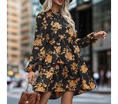 Vestido elegante para mujer, con estampado retro, de primavera y otoño, para ir al trabajo S negro