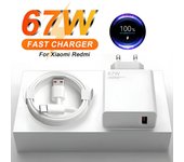 Cable USB tipo C de cargador ultrarrápido de 6 A y 67 W para Xiaomi, Redmi y POCO EU Plug - 2m Cable blanco