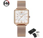 Hannah Martin Relojes de cuarzo para mujer Japón Movimiento de cuarzo verde Dial cuadrado relojes Case Fashion Wristwatch Ladies Rose Gold Watches para mujeres verde