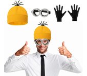 1 juego de gorro, guantes y gafas, gorro amarillo, personaje de dibujos animados, accesorios de cosplay, gafas Steampunk de talla única, disfraz de Halloween amarillo