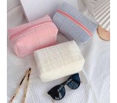 Bonita bolsa de maquillaje de felpa para mujer, bolsa de viaje portátil, pequeña bolsa de cosméticos, bolsa de artículos de tocador con cremallera de color sólido, bolsa de lavado, bolsas de almacenamiento