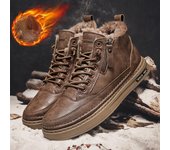 Zapatos casuales de cuero para hombre, botas altas para hombre, botas de algodón gruesas y cálidas, calzado de trabajo antideslizante e impermeable, botas Erkek Ayakkabı 39