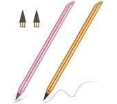 Lápiz sin tinta, lápiz de escritura metálico infinito, lápiz portátil eterno con 2 puntas de repuesto, lápiz infinito, material colastic dorado y rosa 20x20x3cm