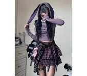Camisetas cortas con estampado de Orejas de conejo Y2k para mujer, camisetas Harajuku Kawaii a rayas con hombros descubiertos, camisetas góticas estéticas de Lolita S púrpura