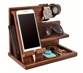 Soporte para teléfono móvil, estante de almacenamiento de escritorio, estación de acoplamiento, caja de almacenamiento de mesita de noche, caja de almacenamiento de mesa de café, regalos para papá y esposo, Telephone docking station
