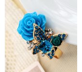 Anillo de mariposa retro europeo y americano: Anillo abierto con flor de rosa de cristal, estilo bohemio para mujer Adjustable