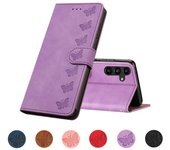 Funda de teléfono tipo billetera para Samsung Galaxy Note 20 Ultra 10 9 8 A7 A6 A8 Plus A3 J3 J5 2016 J7 2017, Funda de cuero con mariposa Samsung J7 2017 púrpura