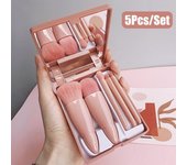 Juego de 5 brochas de maquillaje con caja de espejo, colorete, labio, sombra de ojos, Kit de brochas cosméticas profesionales, Mini herramienta de belleza portátil de viaje verde
