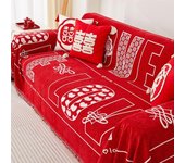 Funda de sofá roja de lujo con borlas, toalla de sofá lavable a máquina, funda de sofá con cuadrícula roja con temática navideña para decoración de sala de estar 180X130