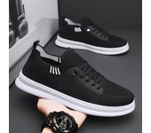 Zapatos casuales de malla transpirable para hombre, mocasines sin cordones, zapatos planos coreanos de marca, zapatillas de deporte para caminar 39 negro