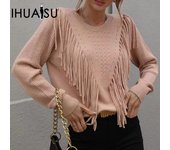 IHUASU Suéter tipo pulóver para mujer, suéter de punto holgado de color sólido, suéter de borlas de moda XL albaricoque