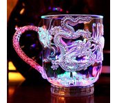 Taza de dragón que cambia de Color mágico con Flash LED, taza iluminada activada por agua, cerveza, café, té de la leche, vino, whisky, Bar, regalo de viaje A transparente