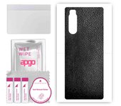 apgo Protective Skin Sticker for the back compatible with Sony Xperia 5, Wrap Film, Foil, Vinyl - Pattern Black Leather