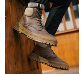 Botas de tobillo casuales de invierno de cuero de alta calidad para hombre, botas de plataforma de diseñador de lujo con suela gruesa, zapatillas de deporte de tendencia táctica para exteriores 39 marrón claro
