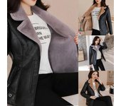 Nueva chaqueta de cuero PU de Invierno para mujer, Blazers cortos, abrigo de lana de doble cara, prendas de vestir exteriores de cuero para mujer, traje ajustado, Tops, chaquetas S