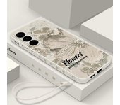 Funda fina y suave con diseño de flores y pintura al óleo para Samsung S24, S23, S22 Ultra, S21, S20 FE, A55, A54, A35, A34, con correa y cordón, mate, a prueba de golpes, protección de lente Samsung A52 / A52S morado claro