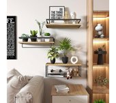 Estantes flotantes de pared para cocina y dormitorio con marco de metal, estante de baño de madera con canasta de almacenamiento, toallero