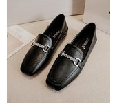 Zapatos de cuero pequeños de estilo universitario japonés para mujer, mocasines de punta cuadrada y suela plana con diamantes de imitación, de talla grande, para primavera 34 blanco