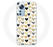 Coque pour Xiaomi Mi 12 / 12X Fond de texture abstraite coeurs noir jaune et gris