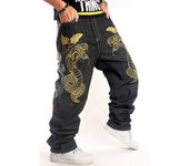 Pantalones vaqueros de hip-hop europeos y americanos para hombre, pantalones sueltos bordados para monopatín, de talla grande 30-46 30 negro
