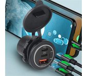 Cargador de coche Qc3.0 Dual Pd, carga rápida, resistente al agua, 12v/24v, Usb, toma de corriente, adaptador de corriente para coche