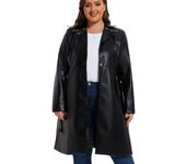 VANGULL Chaqueta larga de cuero de color liso con cuello vuelto y cinturón para mujer de marca primavera otoño S negro