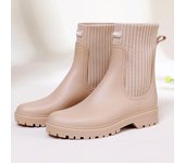Botas de lluvia de diseñador de moda, zapatos impermeables para mujer, zapatos de lluvia de goma con piel rosa para mujer, chanclos para mujer, botas de lluvia antideslizantes sin cordones 36 blanco sucio