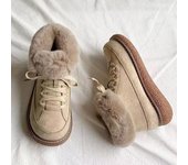 Botas de nieve para mujer, zapatos de algodón cálidos de felpa, versátiles, con cordones, antideslizantes, suela gruesa, zapatos de algodón y lana 35 negro